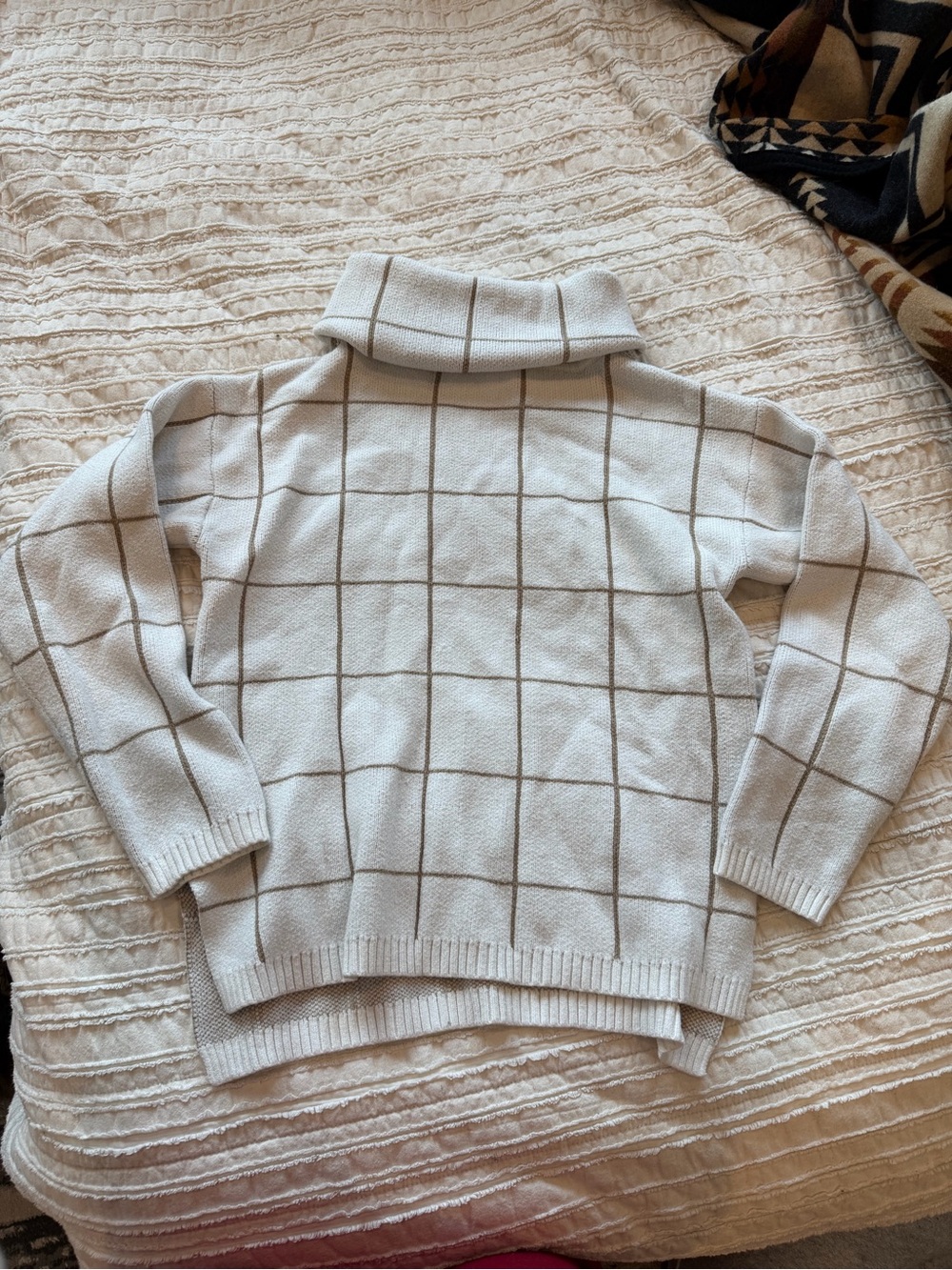 Cozy Windowpane Turtleneck Sweater in Cream